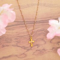 Anhänger Kreuz mit Strasssteinfassung in Goldfarben...