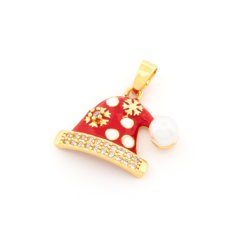 Anhänger als Weihnachtsmütze aus Messing mit Zirkonia und Emaille 18k Goldbeschichtung 1 Stück
