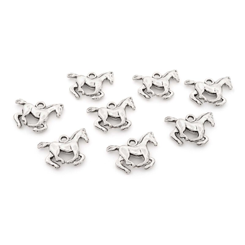 Anhänger als Pferd aus Metalllegierung in antik Silberfarben 14 mm 8 Stück