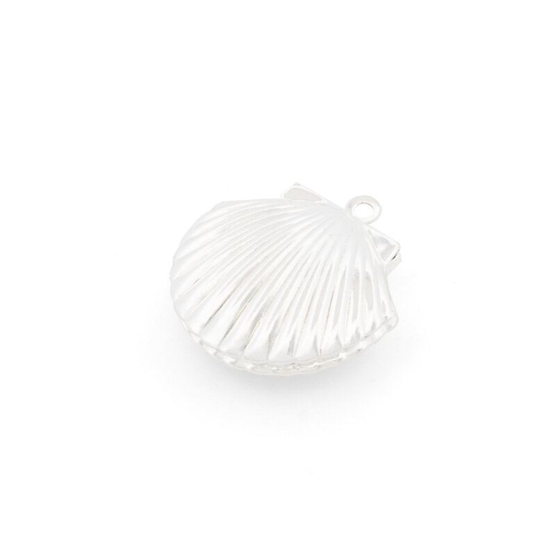 Medaillon als Muschel aus Messing 23 mm in Silberfarben mit langanhaltender Beschichtung
