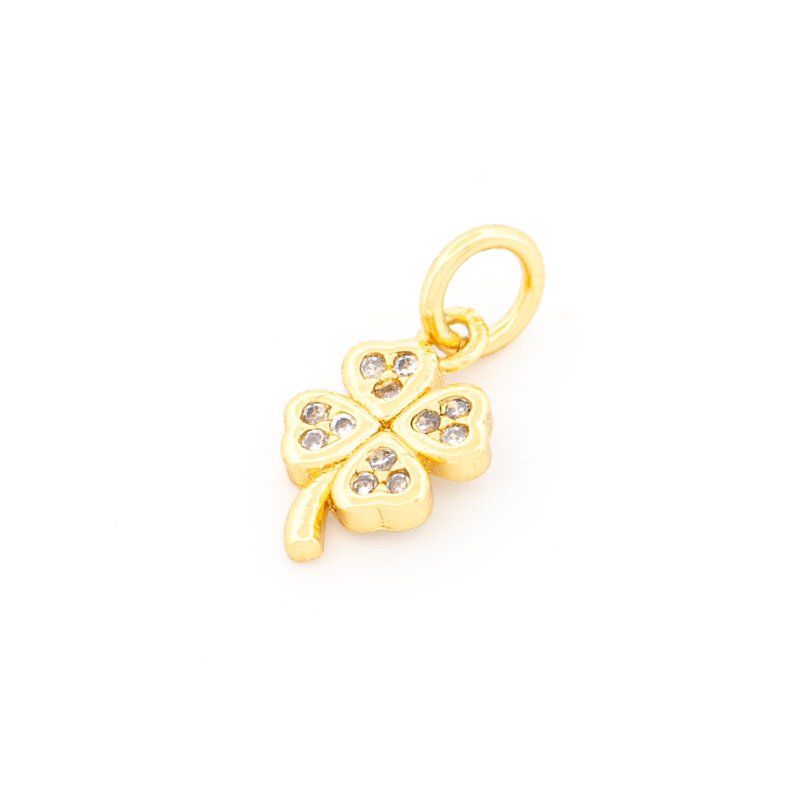 Kleeblatt Anhänger 11 mm Messing mit 18k Goldbeschichtung