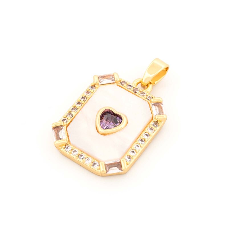 Zirkonia und Perlmutt Anhänger 20x15 mm aus Messing mit 18k Goldbeschichtung