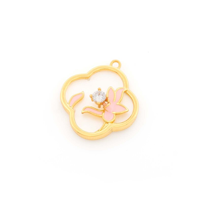 Anhänger aus Messing 19x17 mm mit Perlmutt, Emaille und 18k Goldbeschichtung