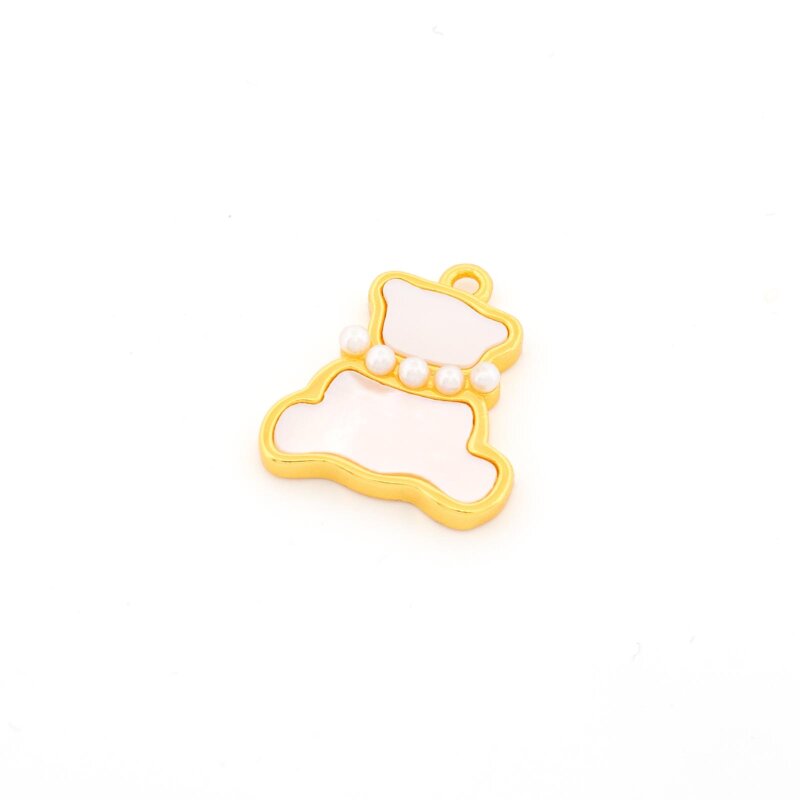 Anhänger Teddy 17x14 mm aus Messing 18k vergoldet mit Zuchtperlen und Perlmutt
