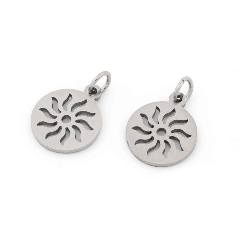 Anhänger 14 mm mit Sonnensymbol aus 304 Edelstahl 2 Stück