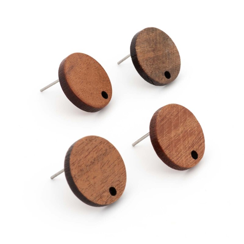Ohrstecker 15 mm aus Walnussholz mit 304 Edelstahl Pin 4 Stück