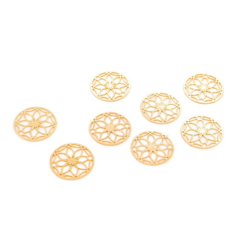 Verbinder Blume des Lebens 13 mm aus Messing lightgoldfarben beschichtet 8 Stück