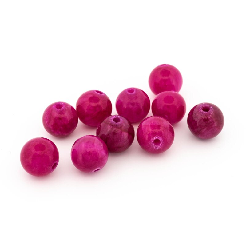 Perlen aus gelber Jade 8 mm magentafarben eingefärbt 10 Stück