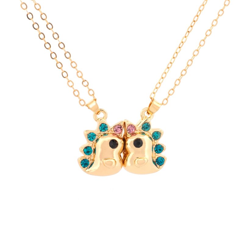 Partnerkette mit Dinosaurier und Zirkonia in Goldfarben