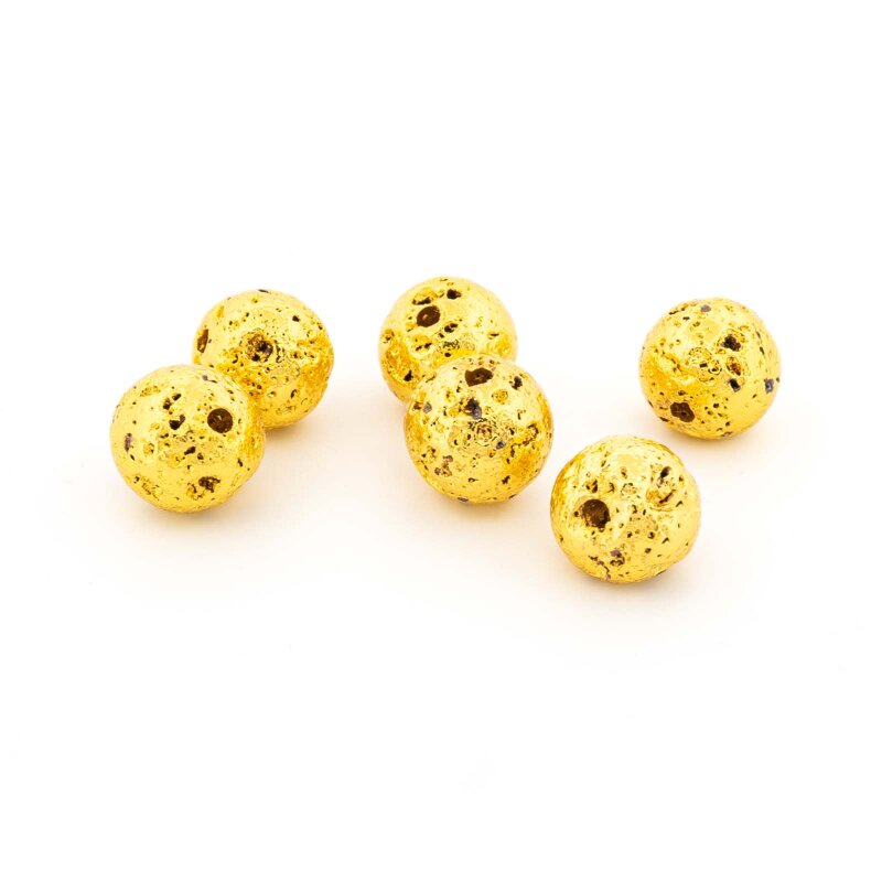 Lavasteinperlen in Goldfarben galvanisiert 8 mm 6 Stück