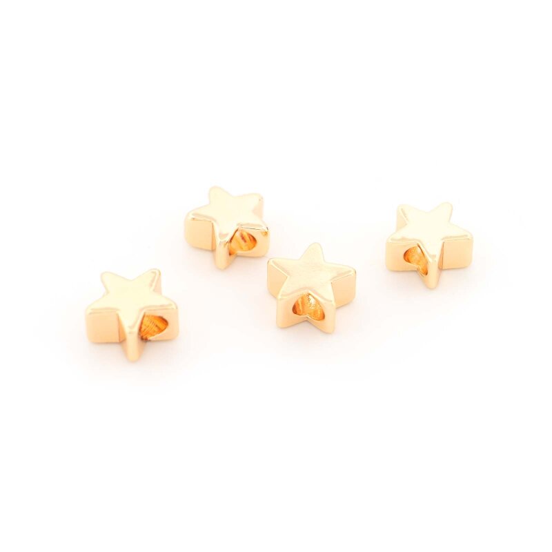 Zwischenperle Stern 6 mm aus Messing mit 18k Goldbeschichtung 4 Stück