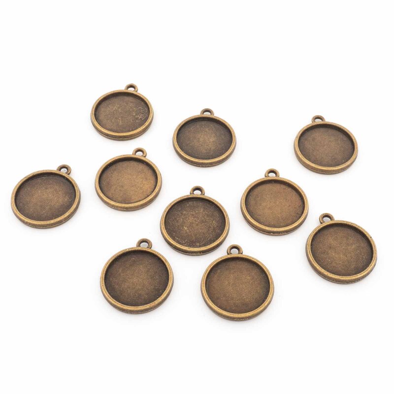 doppelseitige Fassungen für 16 mm Cabochons in antik Bronzefarben 10 Stück