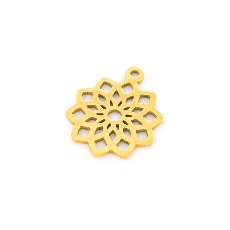 Anhänger Blume des Lebens aus 201 Edelstahl in Goldfarben beschichtet 19 mm