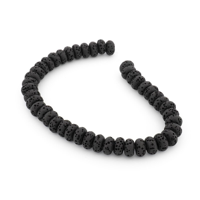 Lavasteinperlen als Rondell in Schwarz 8 x 4,5 mm 1 Strang