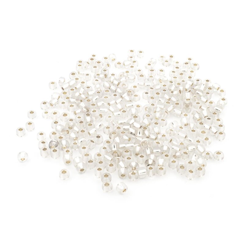 Rocailles Perlen klar mit Silberfolie 4 x 3 mm 20 Gramm