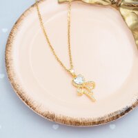 Schleifen-Anhänger mit Herz aus Zirkonia - 18k...