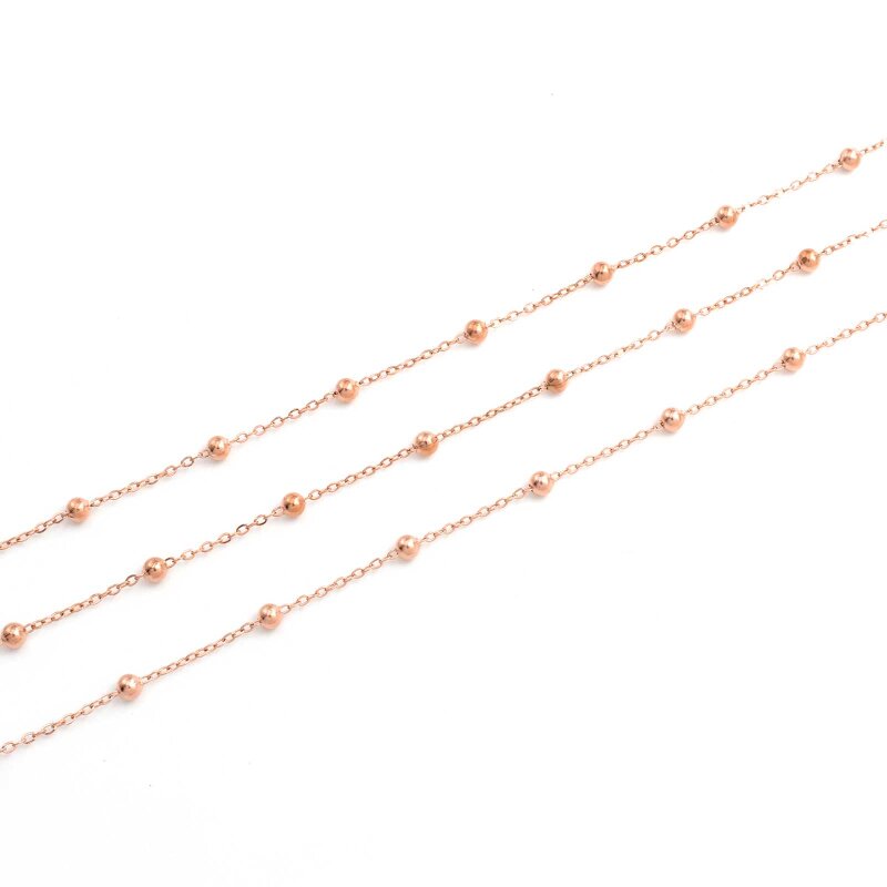 Gliederkette mit 3 mm Kugeln aus 304 Edelstahl in Roségold ionenplattiert 1 m