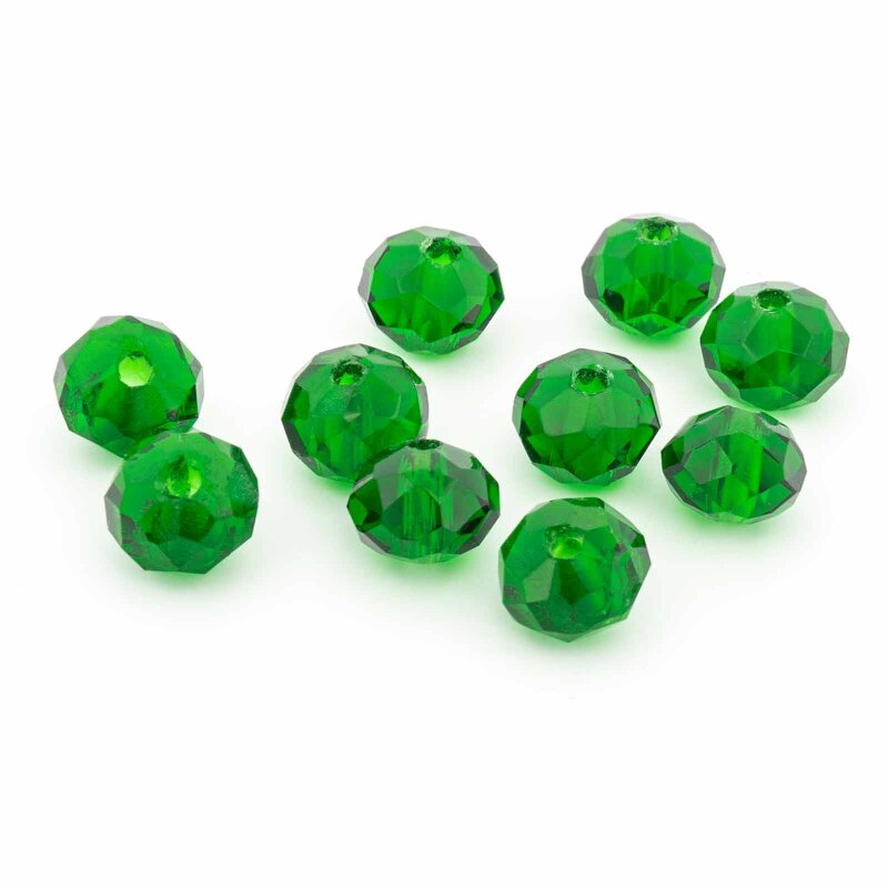 Glasschliffperlen als Rondell 6,5 x 5 mm in Dunkelgrün 10 Stück