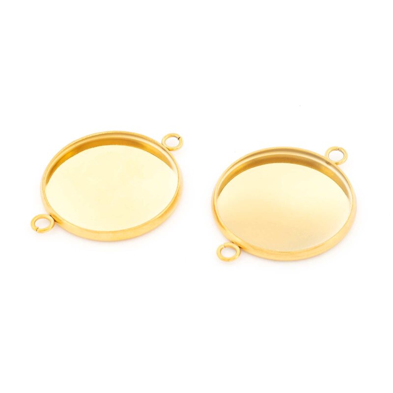 Verbinder mit Fassung für 20 mm Cabochons aus Edelstahl Goldfarben ionenplattiert 2 Stück