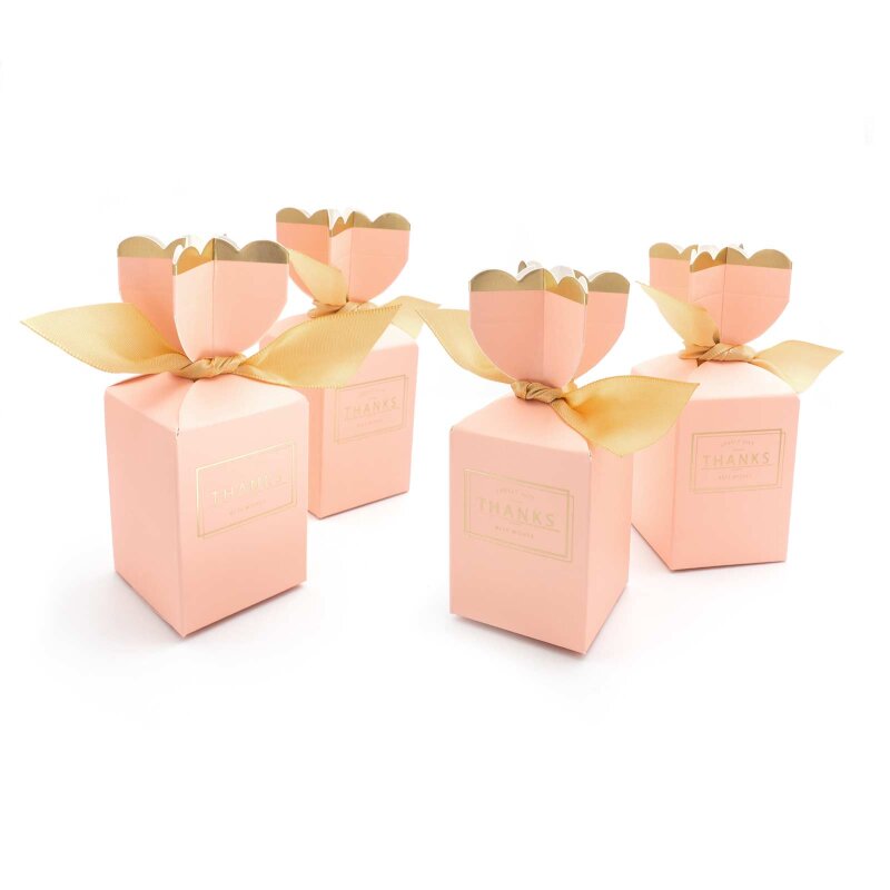 Geschenkboxen in Apricot mit Schleife 5 × 5 × 6,5 cm 4 Stück