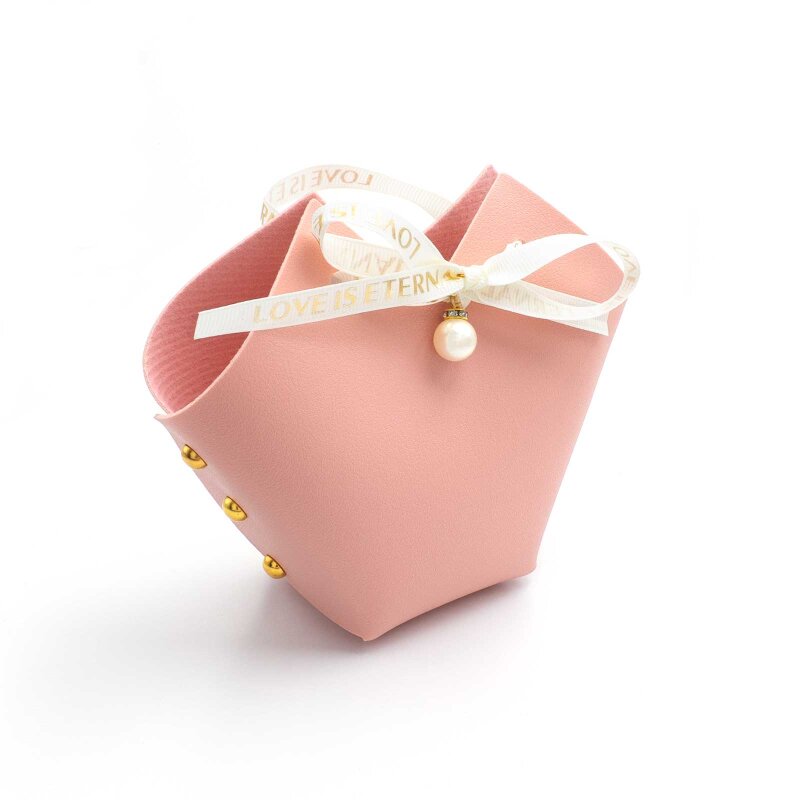 Geschenktasche aus Kunstleder 6 x 7  x 13 cm in Rosa