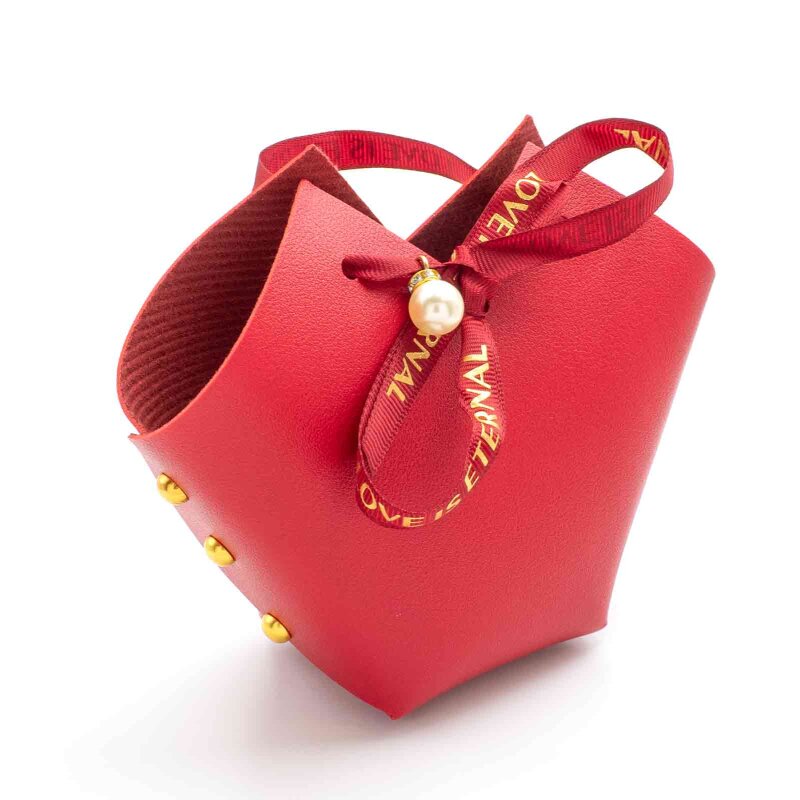 Geschenktasche aus Kunstleder 6 x 7 x 13 cm in Rot