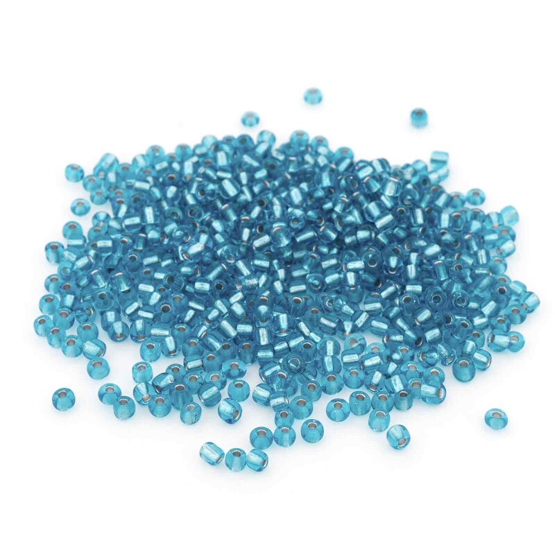 Rocailles Perlen blau mit Silberfolie 3 mm 20 Gramm