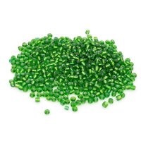 Rocailles Perlen in Grün mit Silberfolie 3 mm 20 Gramm