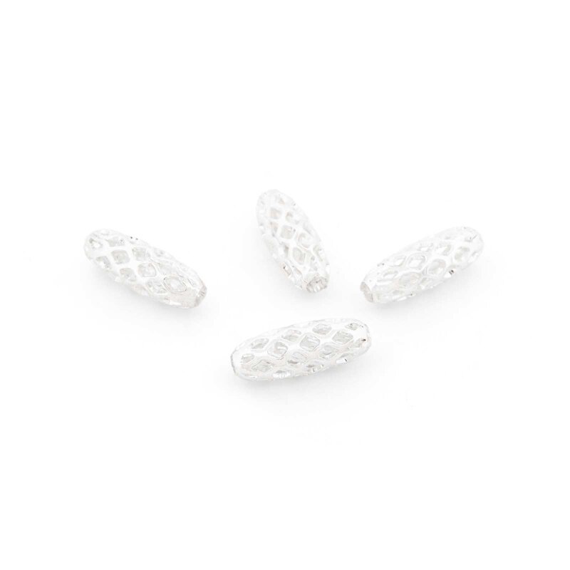 längliche Zwischenperlen im Netzmuster aus Messing mit 925er Sterling Silber beschichtet, 3,5 mm, 4 Stück