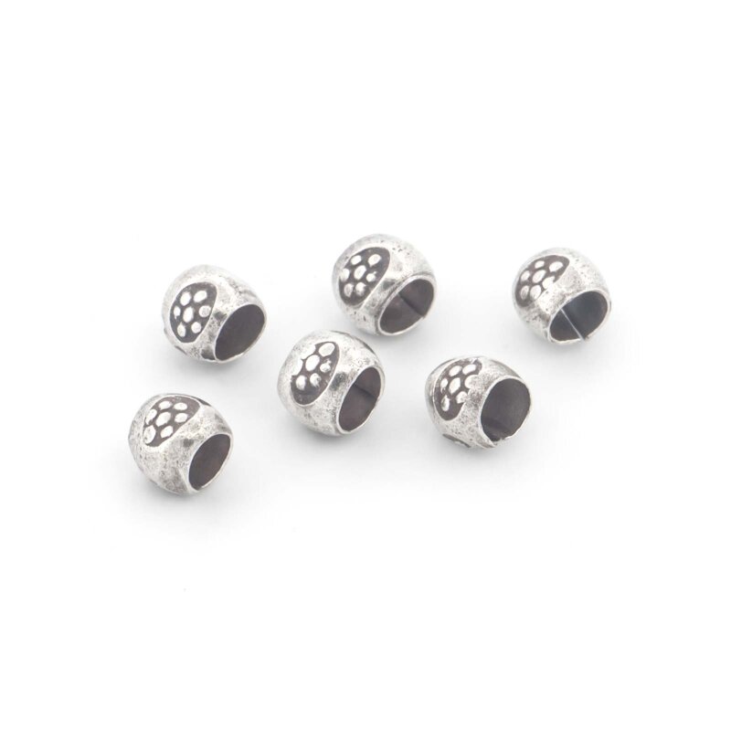 Handgefertigte Feinsilberperlen mit Blumen-Ornament – 2,5 x 3 mm, 6 Stück