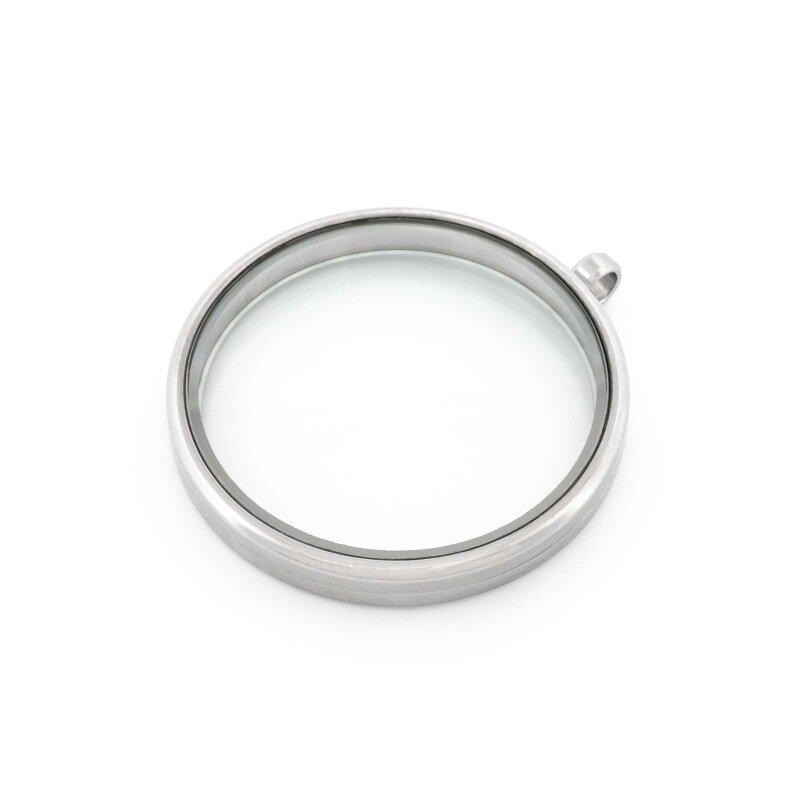 Glasmedaillon aus Edelstahl mit Schraubverschluss zum Befüllen in Platinfarben 45 mm 1 Stück