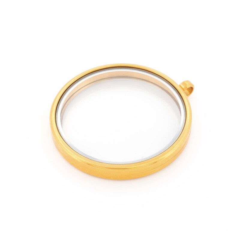 Glasmedaillon aus Edelstahl mit Schraubverschluss zum Befüllen in Goldfarben 45 mm 1 Stück