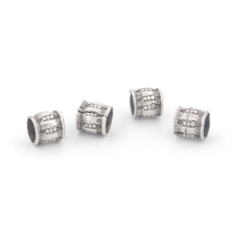 Handgefertigte Feinsilberperlen mit Punktornament – 4 x 4 mm, 4 Stück