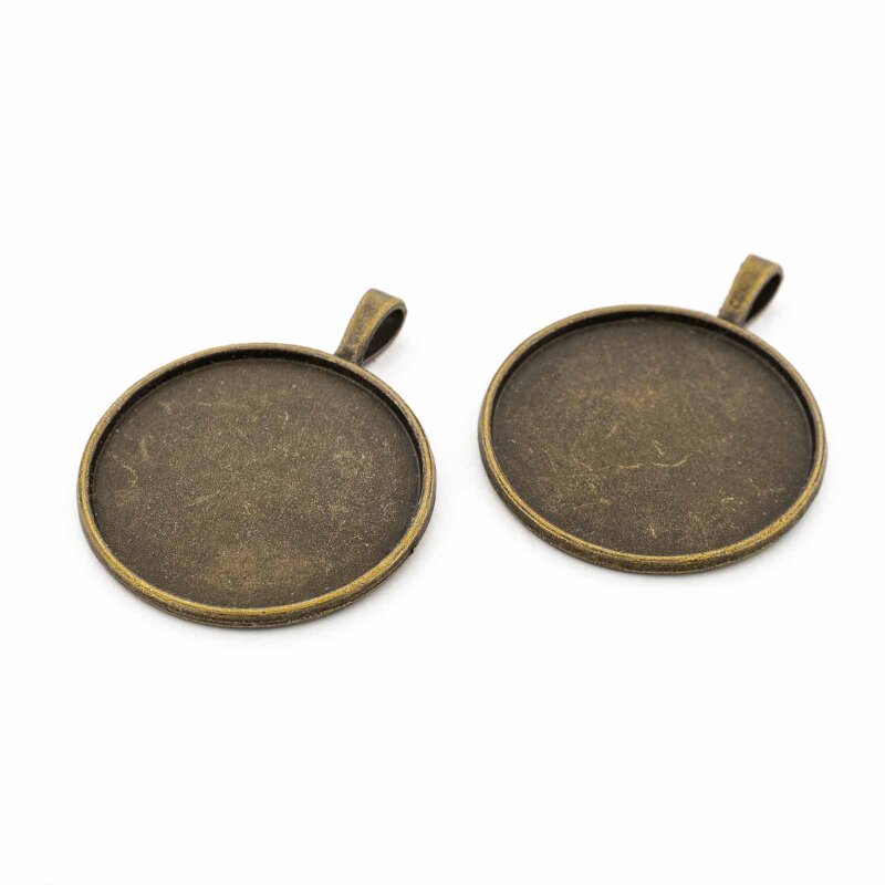 einfache Fassungen für 30 mm Cabochons in antik bronzefarben – 32 x 41 mm, 2 Stück