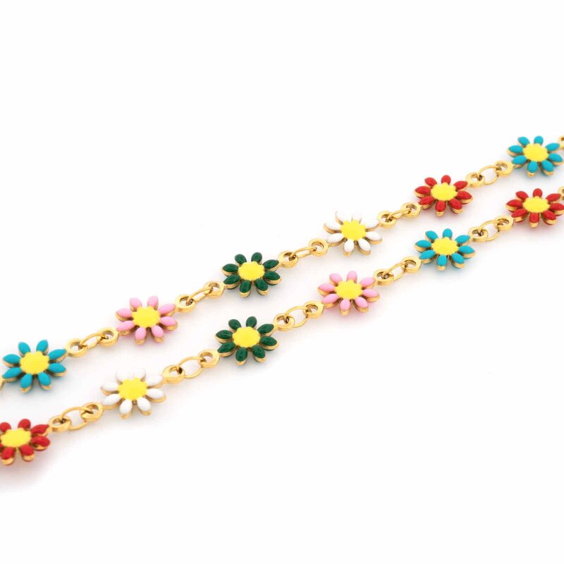emaillierte Blumenkette aus 304 Edelstahl in Goldfarben mit IP-Beschichtung 1 Meter