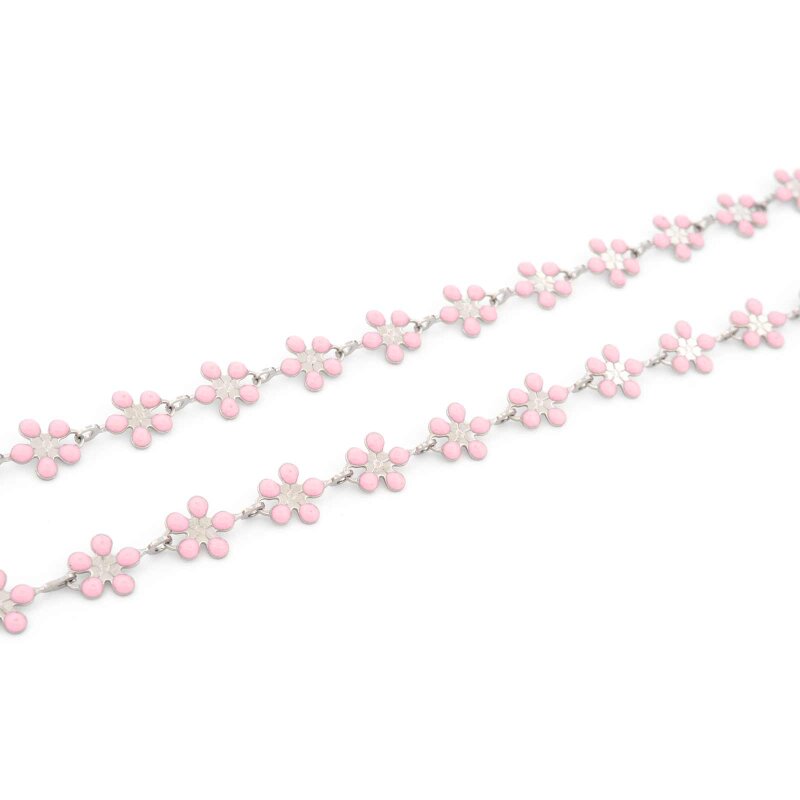 emaillierte Blumenkette aus 304 Edelstahl in Rosa 1 Meter
