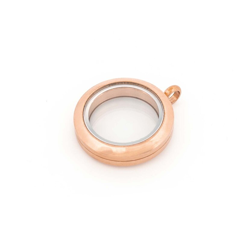 Glasmedaillon aus Edelstahl mit Schraubverschluss zum Befüllen in Roségoldfarben 25 mm