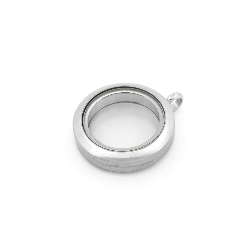 Glasmedaillon aus Edelstahl mit Schraubverschluss zum Befüllen in Platinfarben 25 mm