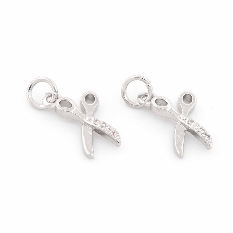Scherenanhänger aus Messing - 14 x 8 mm, Platinbeschichtung 2 Stück