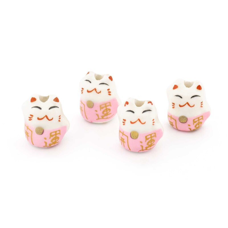 Winkekatze-Perle aus Porzellan in Weiß 12 x 15 mm 4 Stück