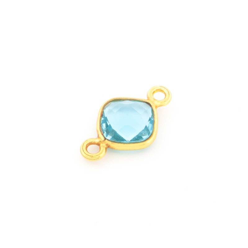 Verbinder mit facettiertem Quarz in Azur aus 925 Silber goldfarben -13 x 7,5 mm