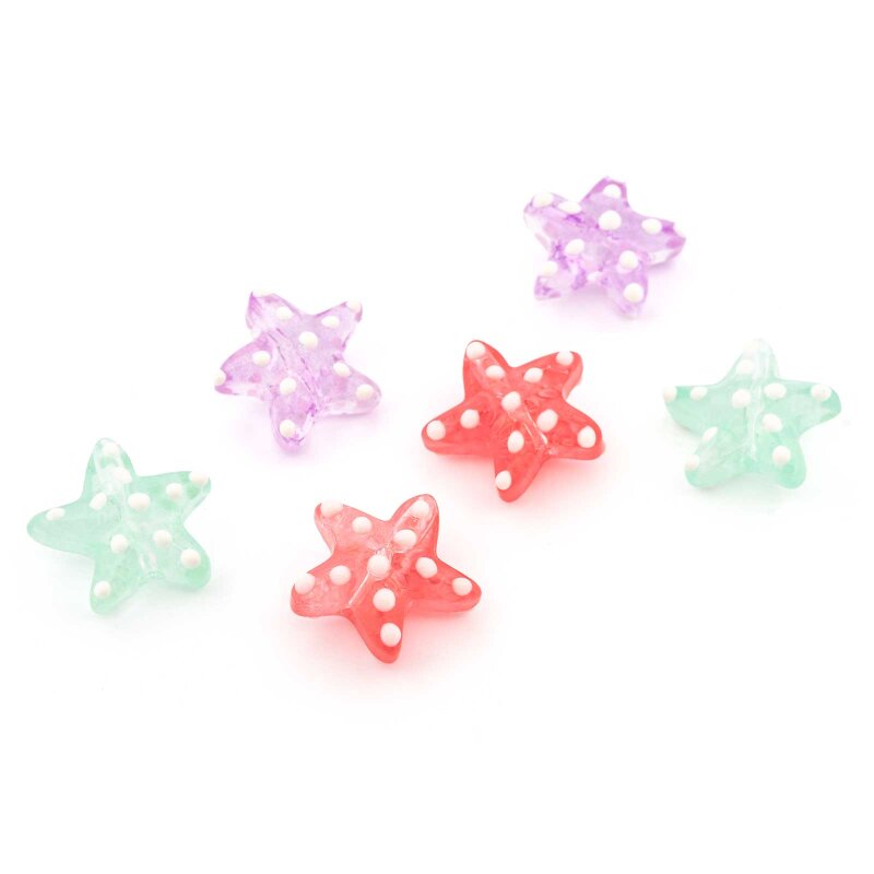 Lampworkperlen Seestern Lila Mint Koralle mit weißen Emaillepunkten 15 mm 2 Stück