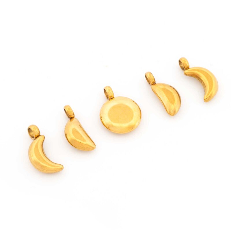 Anhänger Mondzyklus – 5er Set aus 304 Edelstahl, 10 mm, goldfarben IP-beschichtet