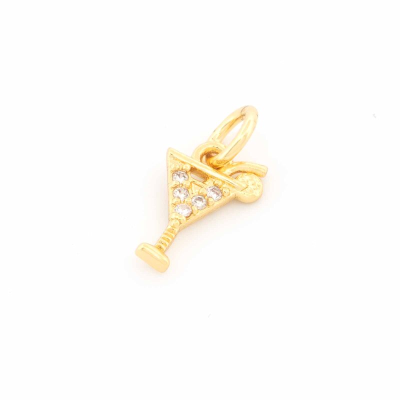 Anhänger Cocktailglas aus Messing 18k vergoldet mit Zirkonia, 1 Stück
