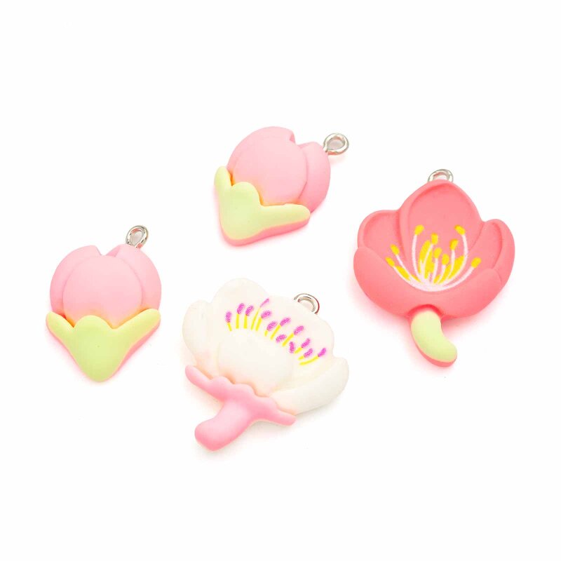 Blütenanhänger aus Resin – Mix in Rosa & Weiß, 4 Stück