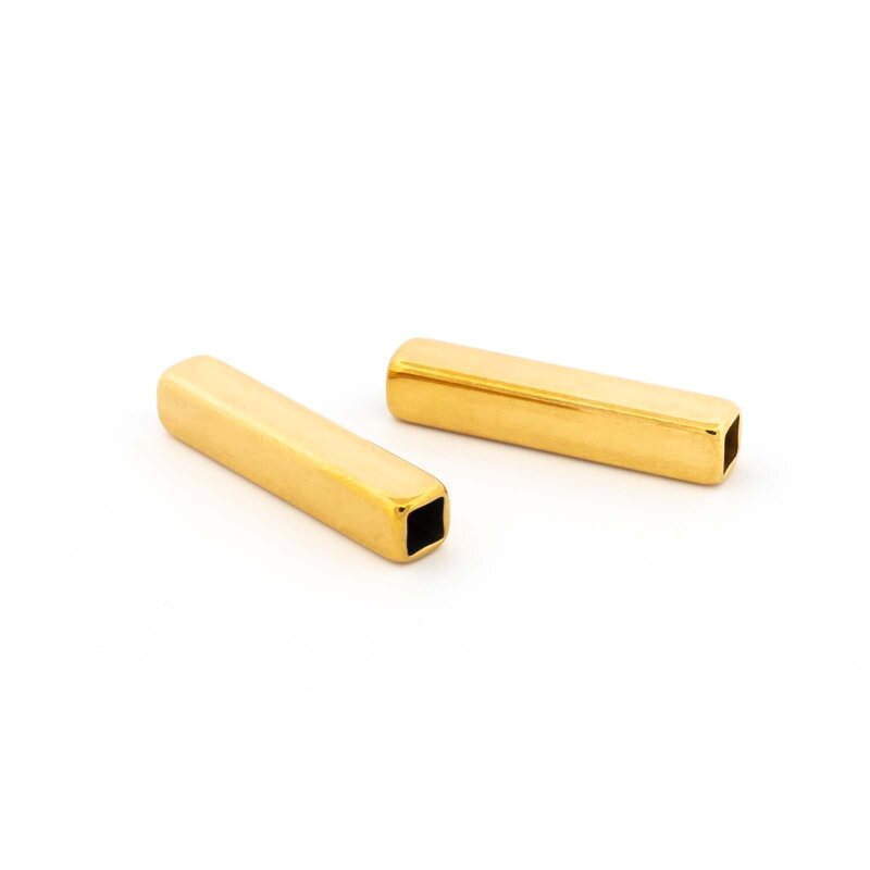 Rechteckige Röhrenperle aus 304 Edelstahl mit 18K Goldbeschichtung 20 x 4 mm 2 Stück