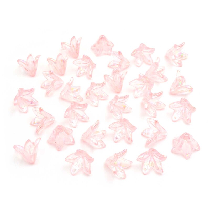 Blütenförmige Acrylperlen in Rosa mit Holoeffekt 16 x 12 mm 30 Stück