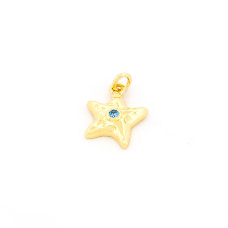 Seesternanhänger aus Messing mit 18K Goldbeschichtung und blauem Zirkonia, 1 Stück