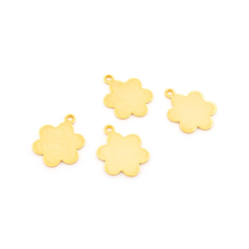 Blumenanhänger aus 201 Edelstahl mit 24K Goldbeschichtung 14 mm 1 Stück Gravuroptionen verfügbar