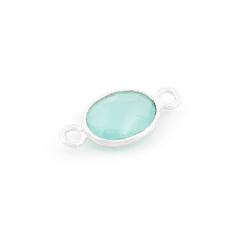 Quarzverbinder Aqua ovaler Verbinder aus 925 Silber, facettiert